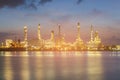 Night light river front over refinery oil factory Royalty Free Stock Photo