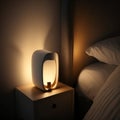 night light with soft light bedside table bed restful sleep evening interior Royalty Free Stock Photo