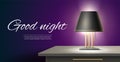 Night light on table. Realistic luminous lampshade on bedside table, sweet dreams banner, cozy evening room, modern Royalty Free Stock Photo