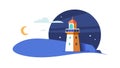 Night Lighthouse: Coastal Navigation and Guiding Light, vector design Generative AI Royalty Free Stock Photo