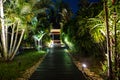 Night lighting in tropical garden.