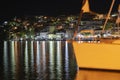 Night lights around bay along Akti Mitseon at Ermioni