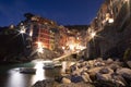 Night lights in beautiful Riomaggiore, Cinque Terre, Italy Royalty Free Stock Photo