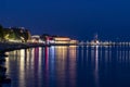 Night lights on the Black Sea coast near the town of Pomorie, Bulgaria Royalty Free Stock Photo