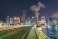 Night lights of Brickell Key buildings from the bridge Royalty Free Stock Photo