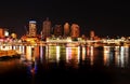 Night lights at Brisbane city reflecting in river Royalty Free Stock Photo