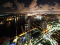 Night lights City of Miami view of bay and port