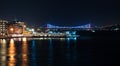 Night lights on Hagia Sophia under a full moon at twilight in Istanbul Turkey