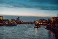 Night lights of London, view of the Thames from Tower Bridge Royalty Free Stock Photo