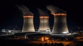 Night lights of nuclear power station, generative ai Royalty Free Stock Photo