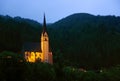 Night lights over St Vincent Church in Heiligenblut am Grossglockner