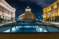 Night lights of Sofia city centre architecture, famous buildings