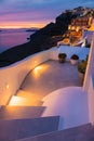 Night lights at sunset in Santorini island, Greece Royalty Free Stock Photo