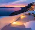 Night lights at sunset in Santorini island, Greece Royalty Free Stock Photo