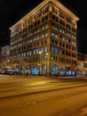 Night lights windows building street Saskatoon golden