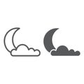 Night line and glyph icon, weather and climate, moon and cloud sign, vector graphics, a linear pattern on a white