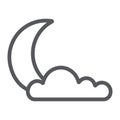 Night line icon, weather and climate, moon and cloud sign, vector graphics, a linear pattern on a white background.