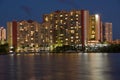 Night Long exposure of High rise Condos in Miami beach canal