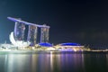 Night and long exposure photo of Singapore Marina Bay sands and Royalty Free Stock Photo