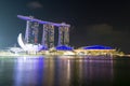 Night and long exposure photo of Singapore Marina Bay sands and Royalty Free Stock Photo