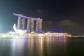 Night and long exposure photo of Singapore Marina Bay sands and Royalty Free Stock Photo