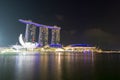 Night and long exposure photo of Singapore Marina Bay sands and Royalty Free Stock Photo