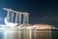 Night and long exposure photo of Singapore Marina Bay sands and Royalty Free Stock Photo