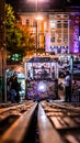 Night long exposure of 1st tram in Lisbon tram de gloria with beautiful lights