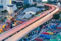 Night long exposure transport moving on highway curved Royalty Free Stock Photo