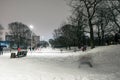 Night lphotography, kids play in the park in Moscow in winter with snow Royalty Free Stock Photo