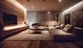 Night luxury hotel room interior. Amazing living room. Created with generative AI Royalty Free Stock Photo