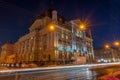 Night Lviv old city architecture in the winter season. Buildings highlighted by the illumination Royalty Free Stock Photo