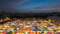 Night market aerial view multiple colour rooftop