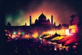 Night market at the Indian town in the The Holi Festival or festival of colors background. Generative AI Royalty Free Stock Photo