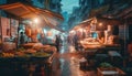 Night market vendors selling multi colored seafood and fruit generated by AI Royalty Free Stock Photo