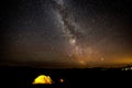 night, the milky way, a very starry sky and a tent