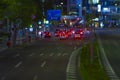 A night miniature urban city street in Aoyama tiltshift