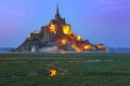 Night Mont Saint Michel, Normandy, France Royalty Free Stock Photo