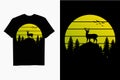 Night moon deer t-shirt design retro sunset