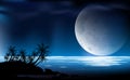 Night Moon Over Sea
