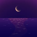 Night moonrise seascape. Gradient landscape with moon