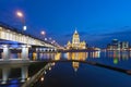 Night Moscow. Moscow River. Hotel Ukraine. Royalty Free Stock Photo