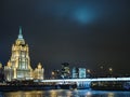 Night moscow signature architecture, lights, highway, traf