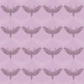 Night moth in mandala style. Violet background with butterfly. Vector insects seamless pattern.