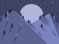 Night mountain landscape flat style. Full moon, starry sky. Vector Royalty Free Stock Photo