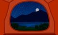 Night mountain landscape with illuminated orange tent and Milky Way Royalty Free Stock Photo