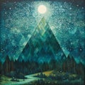 Night Mountain Mosaic-inspired Realism Painting With Mythic Symbolism