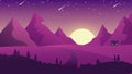 night mountains in the landscape a little house with moon and stars vector