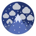 Night in the mountains with snowy clouds, icon
