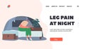 Night Muscle Spasm in Legs Landing Page Template. Male Character Woke Up at Night in his Bed from Strong Leg Pain